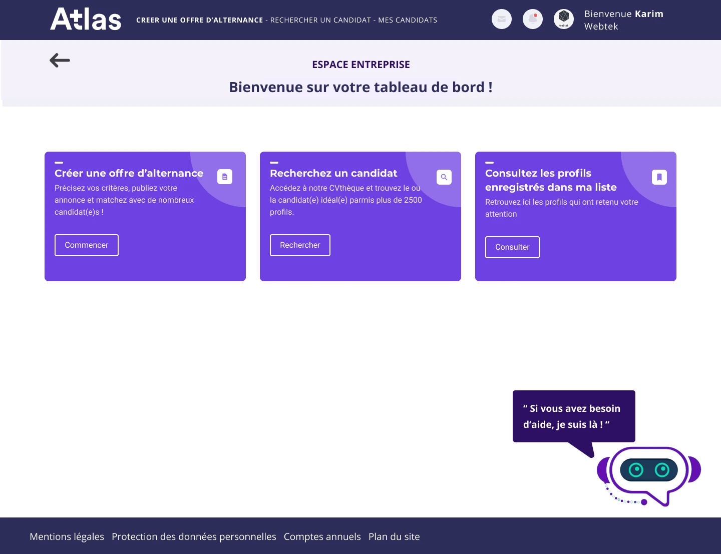 AtlaSkills — tableau de bord espace entreprise