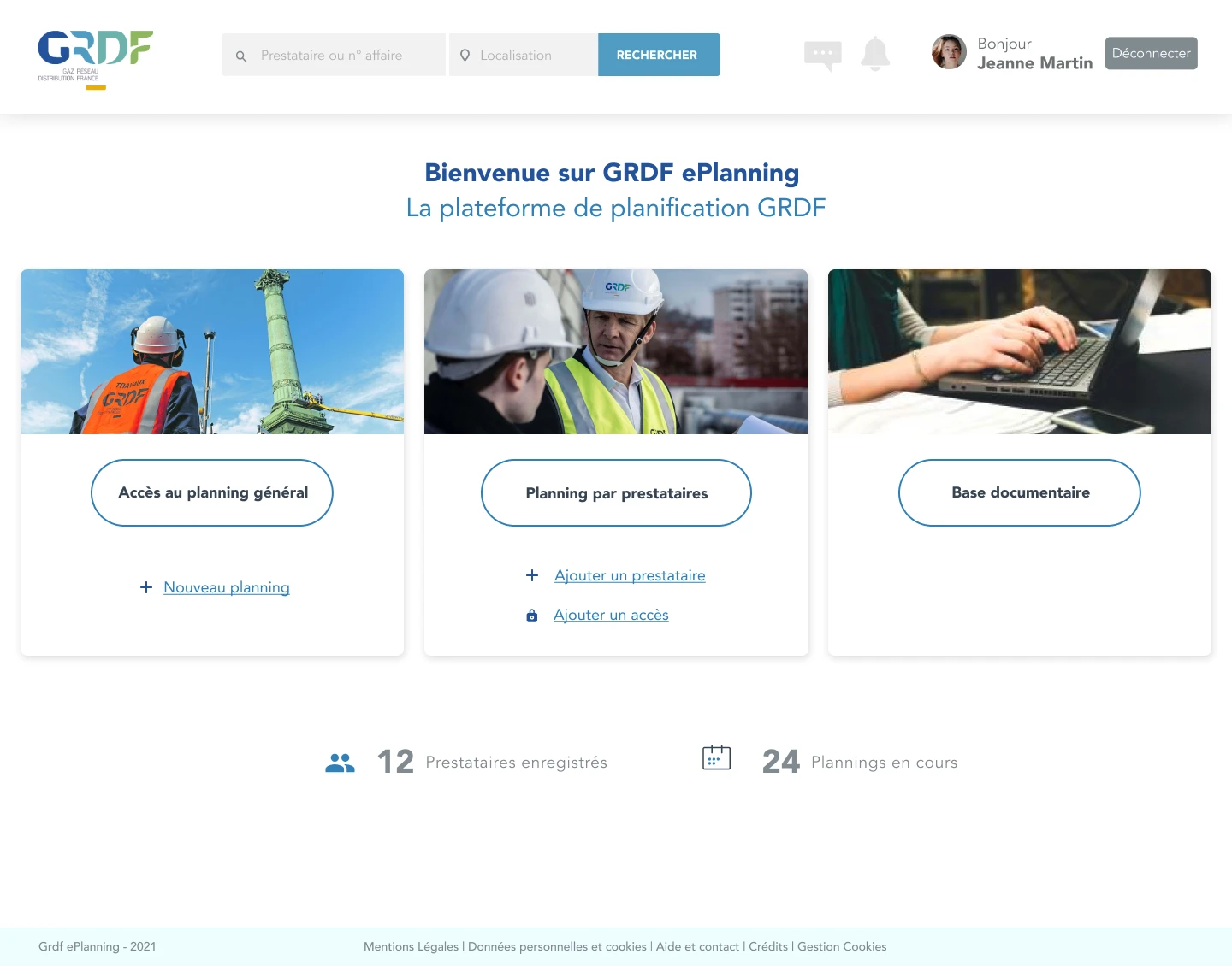 GRDF ePlanning — page d'accueil