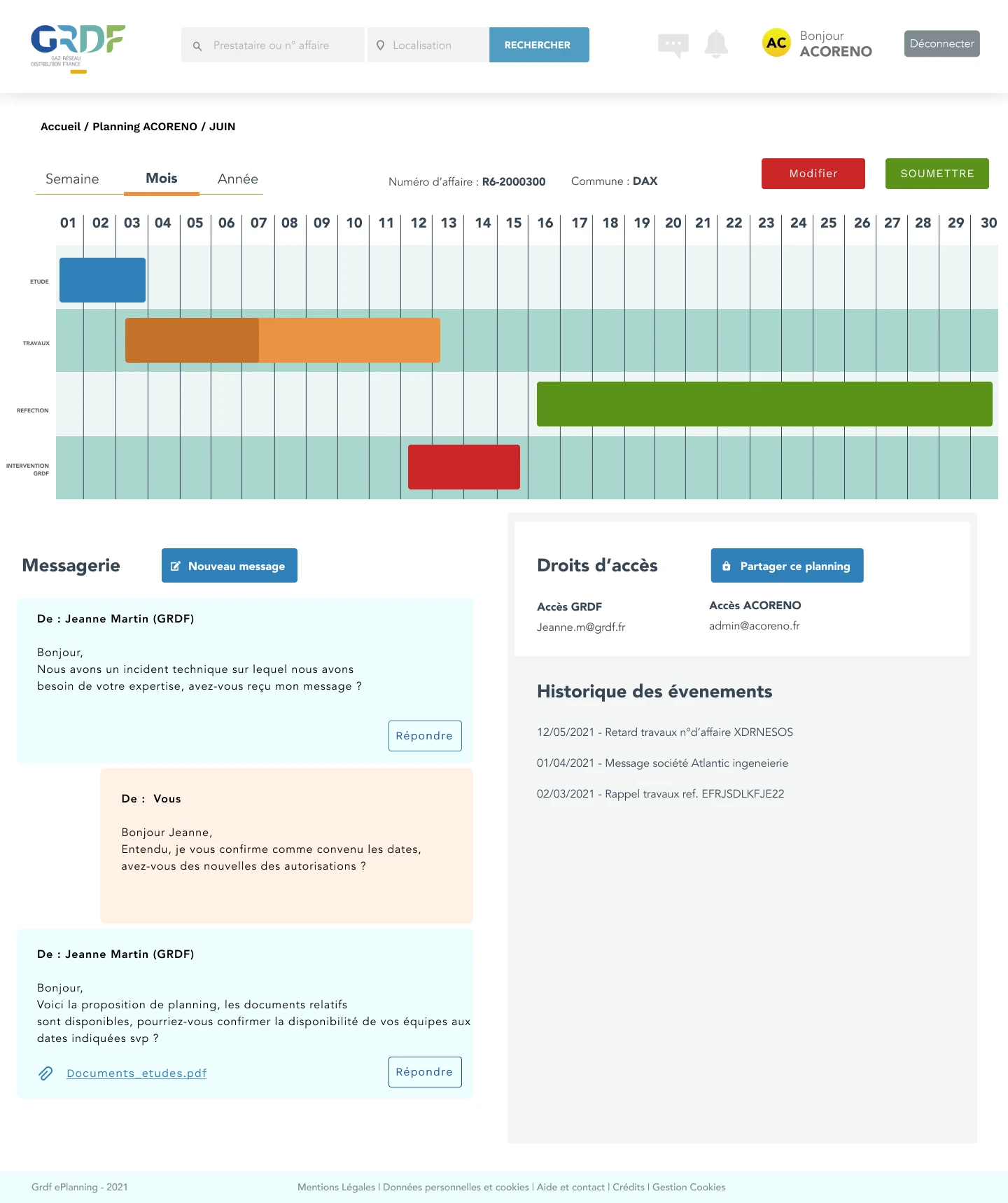 GRDF ePlanning — planning mensuel et messagerie